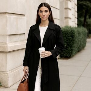 Vintage London Fog Black Trench Coat with Plaid Lining Belted Size 14 Petite